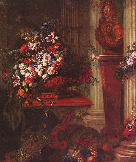 Jorg Breu the Elder Vase mit Blumen und Bronzebuste Ludwigs XIV oil painting picture